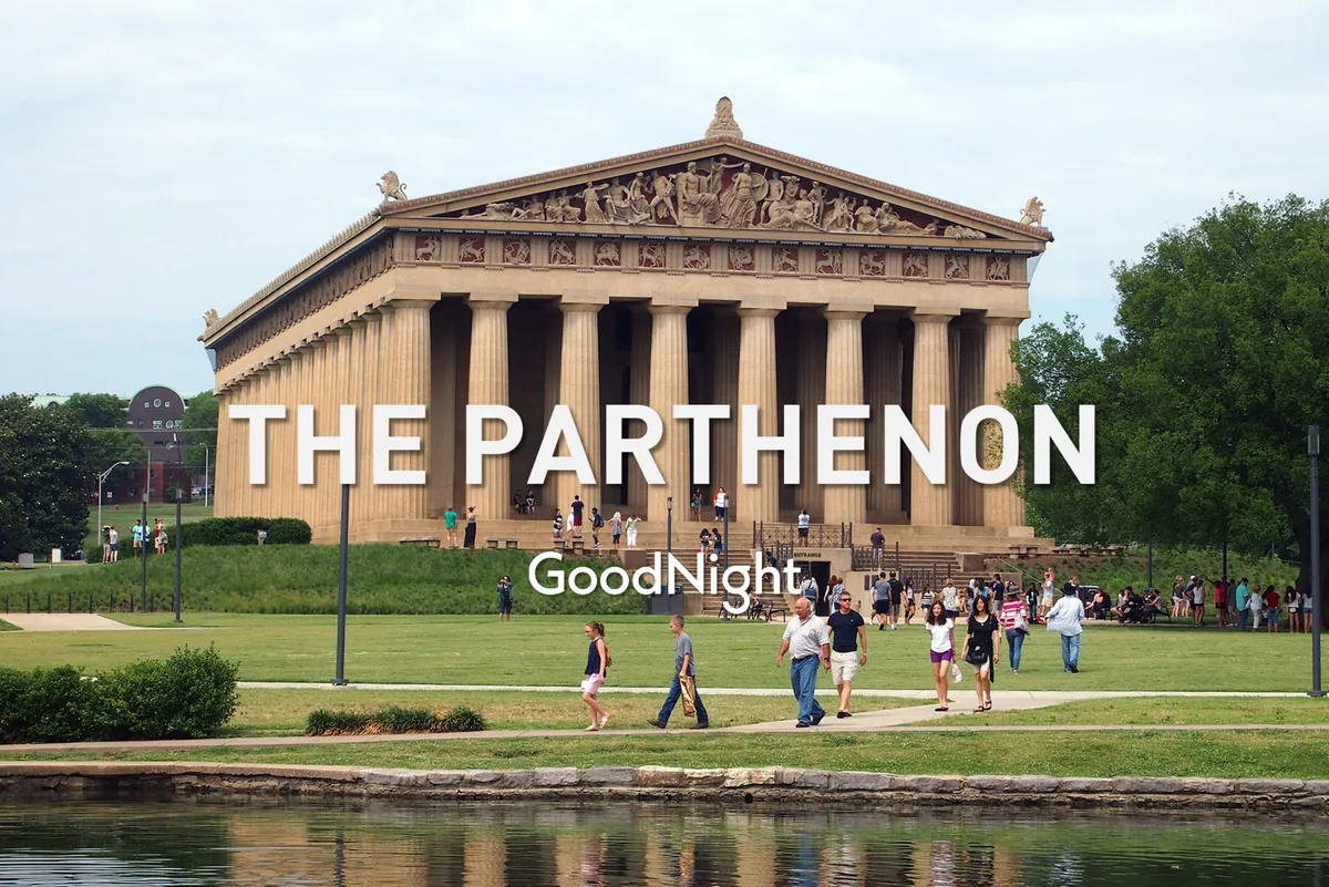 This image captures the grandeur of The Parthenon set within lush green grass, with visitors strolling around and engaging in sightseeing and photography. The scene embodies both the cultural significance and the natural beauty of Centennial Park, one of Nashville’s key attractions alluded to in the section.